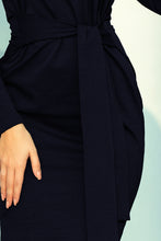Load image into Gallery viewer, 209-4 Dress with a wide tied belt - navy blue color