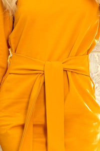 Numoco 209-8 Dress with a wide tied belt - mustard