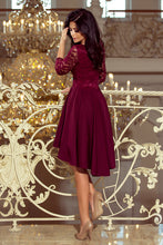 Charger l&#39;image dans la galerie, Numoco 210-1 NICOLLE - dress with longer back with lace neckline - burgundy color