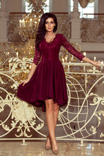 Charger l&#39;image dans la galerie, Numoco 210-1 NICOLLE - dress with longer back with lace neckline - burgundy color