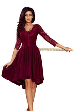 Charger l&#39;image dans la galerie, Numoco 210-1 NICOLLE - dress with longer back with lace neckline - burgundy color
