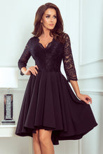 Charger l&#39;image dans la galerie, 210-10 NICOLLE - dress with longer back with lace neckline - Black
