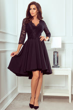 Charger l&#39;image dans la galerie, 210-10 NICOLLE - dress with longer back with lace neckline - Black