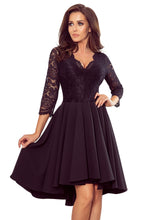 Load image into Gallery viewer, Numoco 210-10 NICOLLE - dress with longer back with lace neckline - Black
