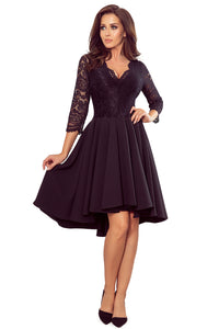 Numoco 210-10 NICOLLE - dress with longer back with lace neckline - Black