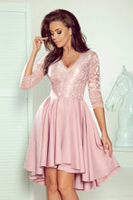 Load image into Gallery viewer, Numoco 210-11 NICOLLE - dress with longer back with lace neckline - powder pink