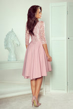 Load image into Gallery viewer, Numoco 210-11 NICOLLE - dress with longer back with lace neckline - powder pink