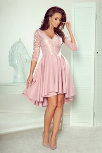 Numoco 210-11 NICOLLE - dress with longer back with lace neckline - powder pink