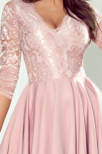 Load image into Gallery viewer, Numoco 210-11 NICOLLE - dress with longer back with lace neckline - powder pink