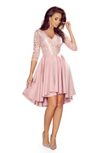 Load image into Gallery viewer, Numoco 210-11 NICOLLE - dress with longer back with lace neckline - powder pink