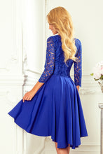 Cargar imagen en el visor de la galería, Numoco 210-12 NICOLLE - dress with longer back with lace neckline - CLASSIC BLUE