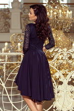 Load image into Gallery viewer, 210-2 NICOLLE - dress with longer back with lace neckline - navy blue