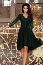 Load image into Gallery viewer, Numoco 210-3 NICOLLE - dress with longer back with lace neckline - dark green