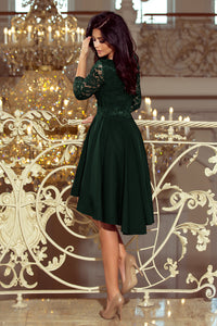 Numoco 210-3 NICOLLE - dress with longer back with lace neckline - dark green