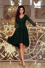 Load image into Gallery viewer, Numoco 210-3 NICOLLE - dress with longer back with lace neckline - dark green
