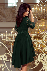 Numoco 210-3 NICOLLE - dress with longer back with lace neckline - dark green