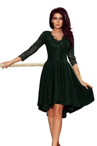 Numoco 210-3 NICOLLE - dress with longer back with lace neckline - dark green