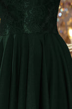 Load image into Gallery viewer, Numoco 210-3 NICOLLE - dress with longer back with lace neckline - dark green