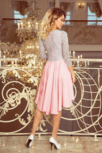 Load image into Gallery viewer, Numoco 210-5 NICOLLE - dress with longer back with lace neckline - pastel pink + gray