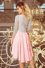 Load image into Gallery viewer, Numoco 210-5 NICOLLE - dress with longer back with lace neckline - pastel pink + gray