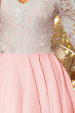 Load image into Gallery viewer, Numoco 210-5 NICOLLE - dress with longer back with lace neckline - pastel pink + gray
