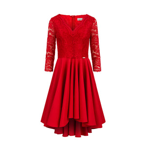 Numoco 210-6 NICOLLE - dress with longer back with lace neckline - Red
