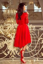 Load image into Gallery viewer, 210-6 NICOLLE - dress with longer back with lace neckline - Red