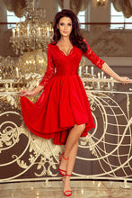 Load image into Gallery viewer, 210-6 NICOLLE - dress with longer back with lace neckline - Red