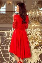 Load image into Gallery viewer, 210-6 NICOLLE - dress with longer back with lace neckline - Red