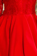Load image into Gallery viewer, 210-6 NICOLLE - dress with longer back with lace neckline - Red