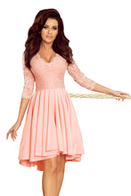 Load image into Gallery viewer, Numoco 210-7 NICOLLE - dress with longer back with lace neckline - pastel pink
