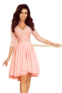 Numoco 210-7 NICOLLE - dress with longer back with lace neckline - pastel pink