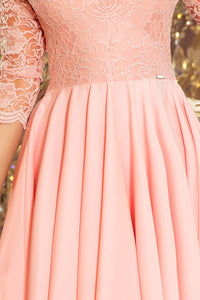 Numoco 210-7 NICOLLE - dress with longer back with lace neckline - pastel pink