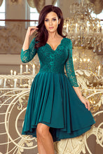 Load image into Gallery viewer, 210-8 NICOLLE - dress with longer back with lace neckline - Green
