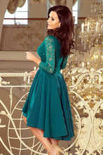 Load image into Gallery viewer, 210-8 NICOLLE - dress with longer back with lace neckline - Green