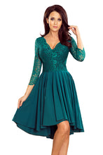 Load image into Gallery viewer, 210-8 NICOLLE - dress with longer back with lace neckline - Green