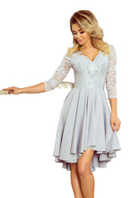 Load image into Gallery viewer, Numoco 210-9 NICOLLE - dress with longer back with lace neckline - Grey