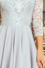 Load image into Gallery viewer, Numoco 210-9 NICOLLE - dress with longer back with lace neckline - Grey