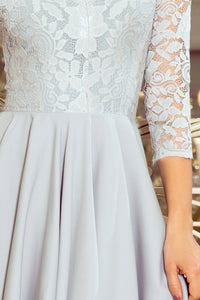 Numoco 210-9 NICOLLE - dress with longer back with lace neckline - Grey