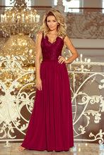 Load image into Gallery viewer, 211-2 LEA long dress with lace neckline - Burgundy color