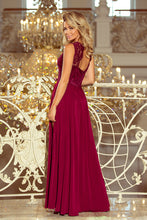 Load image into Gallery viewer, 211-2 LEA long dress with lace neckline - Burgundy color