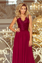 Load image into Gallery viewer, 211-2 LEA long dress with lace neckline - Burgundy color
