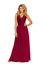 Load image into Gallery viewer, 211-2 LEA long dress with lace neckline - Burgundy color