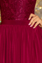 Load image into Gallery viewer, 211-2 LEA long dress with lace neckline - Burgundy color