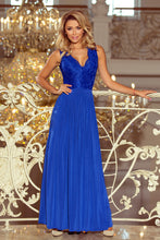 Load image into Gallery viewer, 211-3 LEA long dress with lace neckline - royal blue