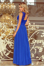 Load image into Gallery viewer, 211-3 LEA long dress with lace neckline - royal blue