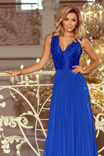 Load image into Gallery viewer, 211-3 LEA long dress with lace neckline - royal blue