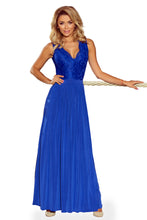 Load image into Gallery viewer, 211-3 LEA long dress with lace neckline - royal blue