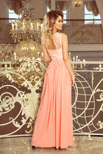 Load image into Gallery viewer, 211-4 LEA long dress with lace neckline - peach