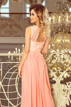 Load image into Gallery viewer, 211-4 LEA long dress with lace neckline - peach